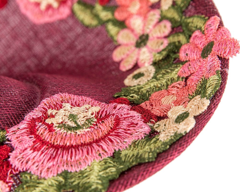 Wine-colored Floral Fascinator with Embroidered Lace - Fillies Collection - Image 5