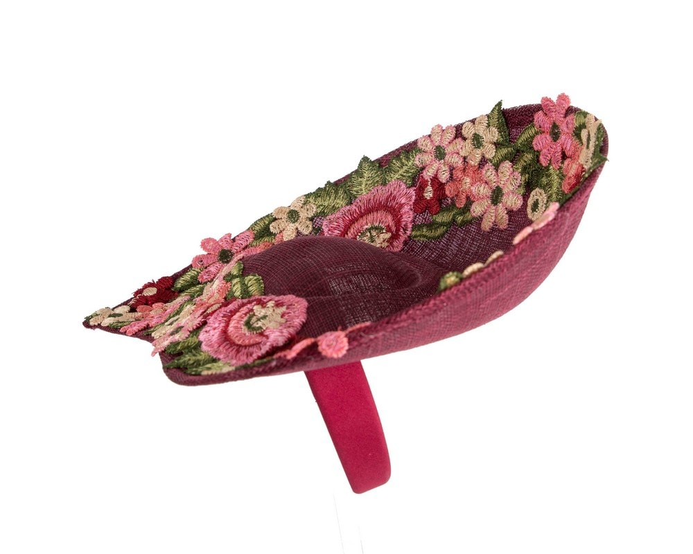 Wine-colored Floral Fascinator with Embroidered Lace - Fillies Collection - Image 3