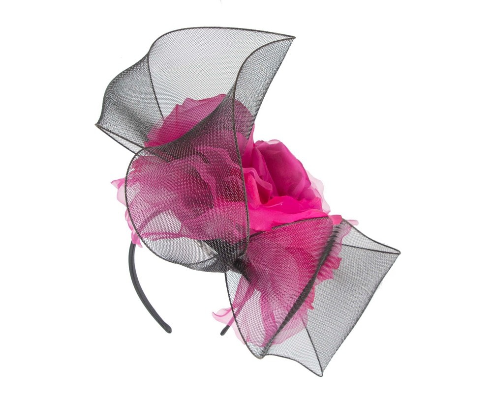 Large black & fuchsia fascinator with flower by Fillies Collection - Image 6