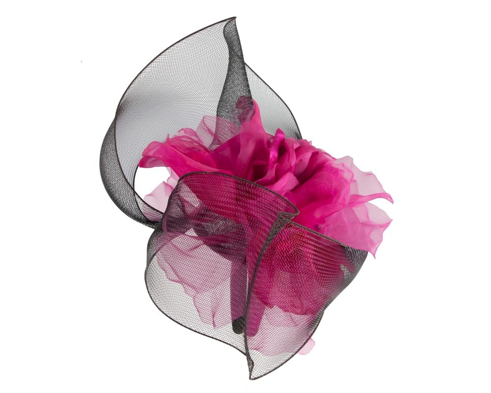 Large black & fuchsia fascinator with flower by Fillies Collection - Image 3