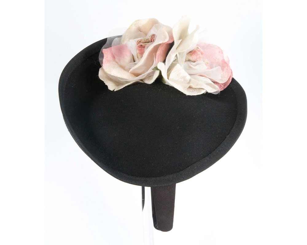 Black winter fascinator with pink roses by Fillies Collection - Image 3