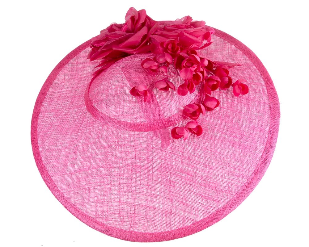 Fuchsia wide brim sinamay fascinator hat with flowers - Fascinators Online Fuchsia wide brim sinamay fascinator hat with flowers - Image 3