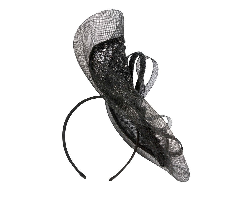 Large black fascinator with rhinestones - Fascinators Online Large black fascinator with rhinestones - Image 4
