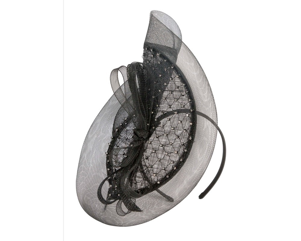Fascinators Online - Large black fascinator with rhinestones