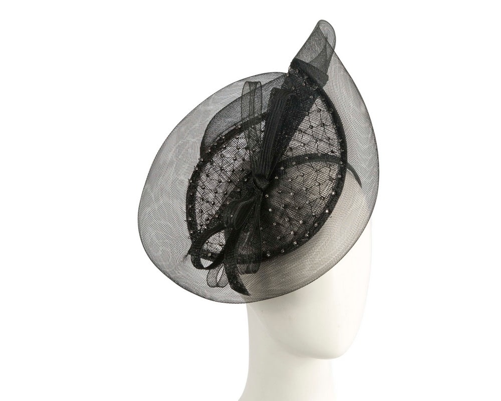 Fascinators Online - Large black fascinator with rhinestones