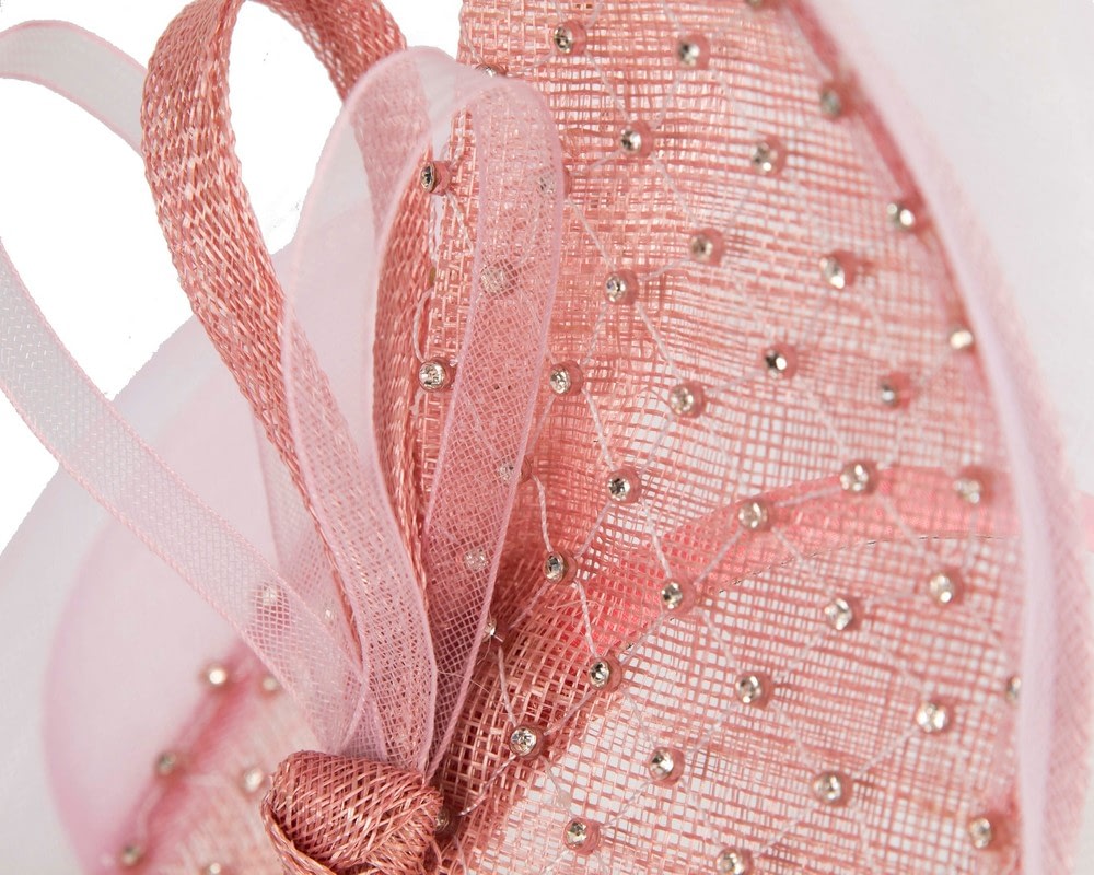 Large dusty pink fascinator with rhinestones - Image 3