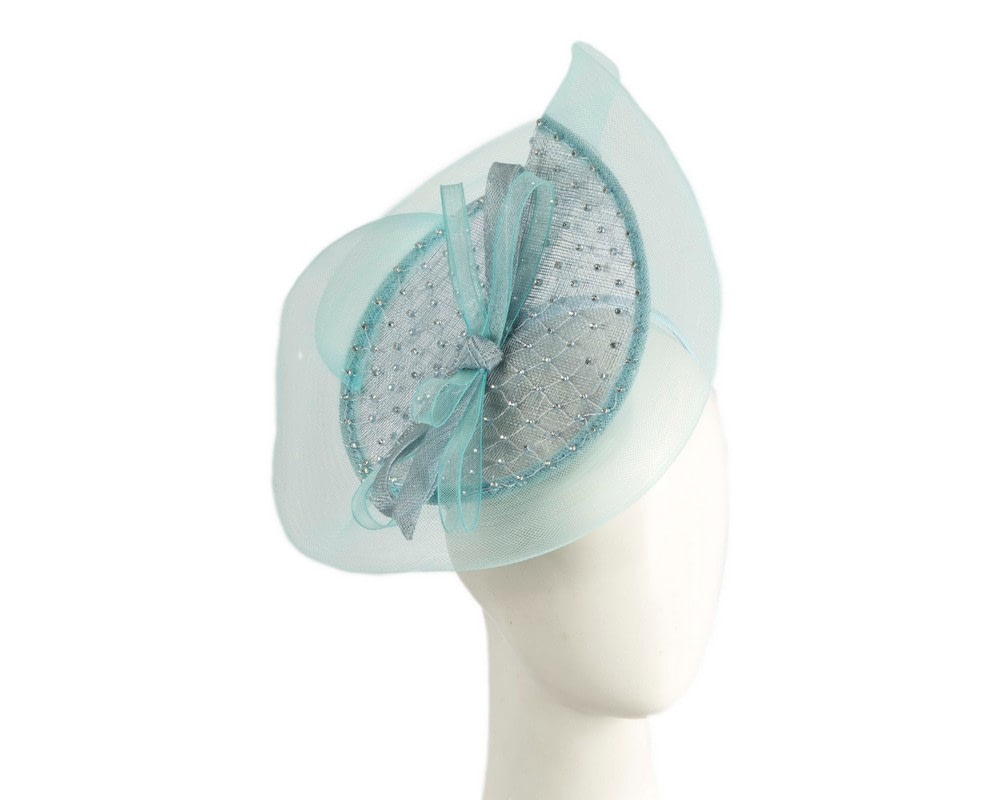 Fascinators Online - Large light blue fascinator with rhinestones