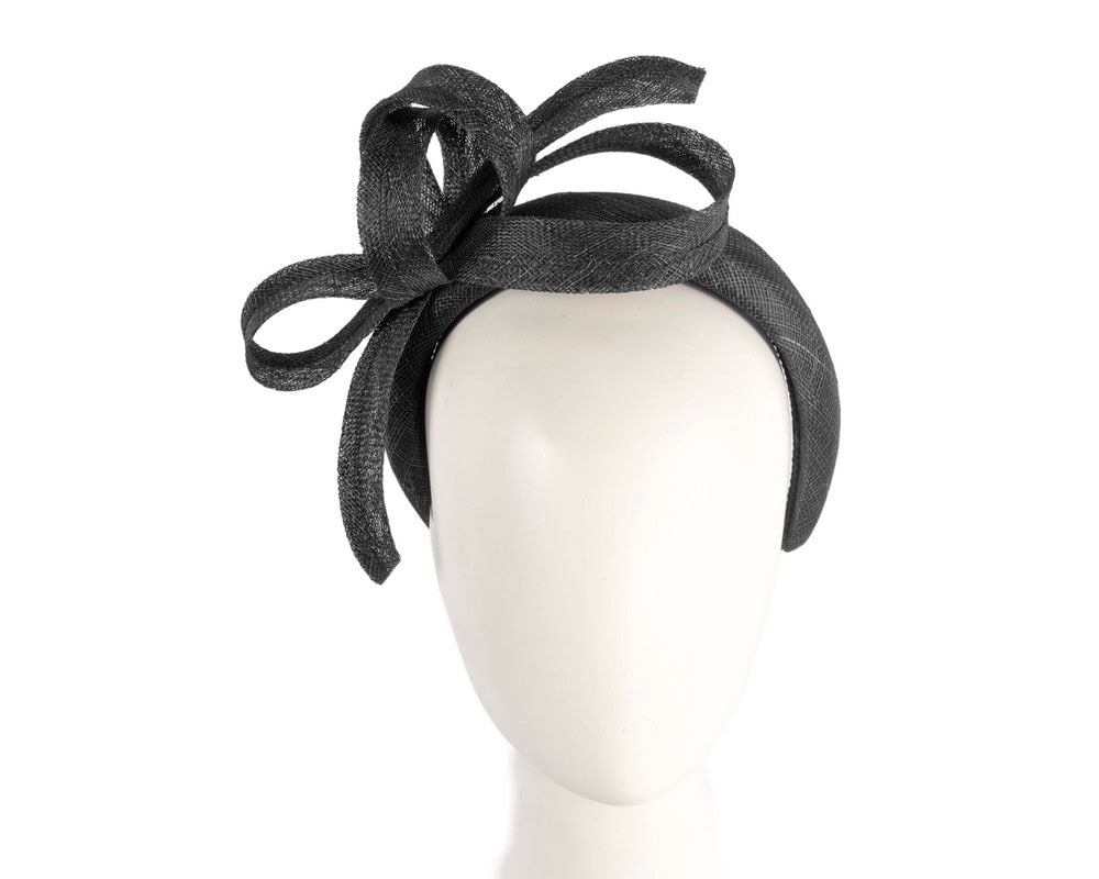 Fascinators Online - Black sinamay bow on the headband by Max Alexander