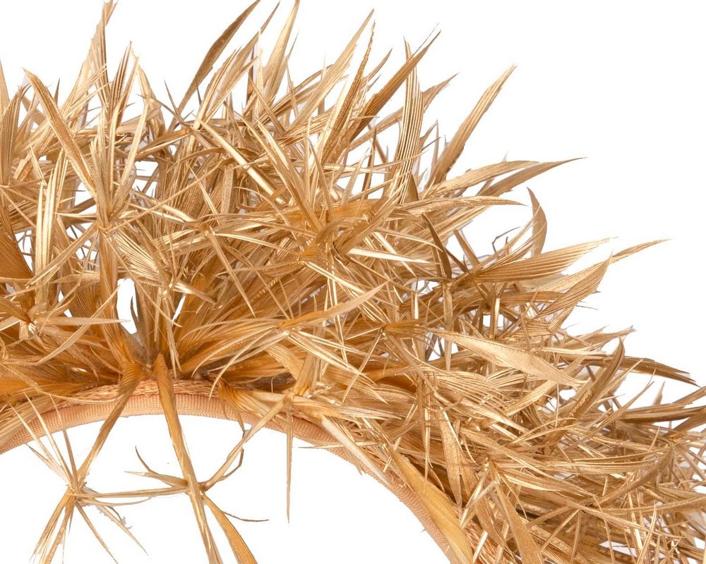 Gold spiky feather fascinator headband by Max Alexander - Fascinators Online Gold spiky feather fascinator headband by Max Alexander - Image 3