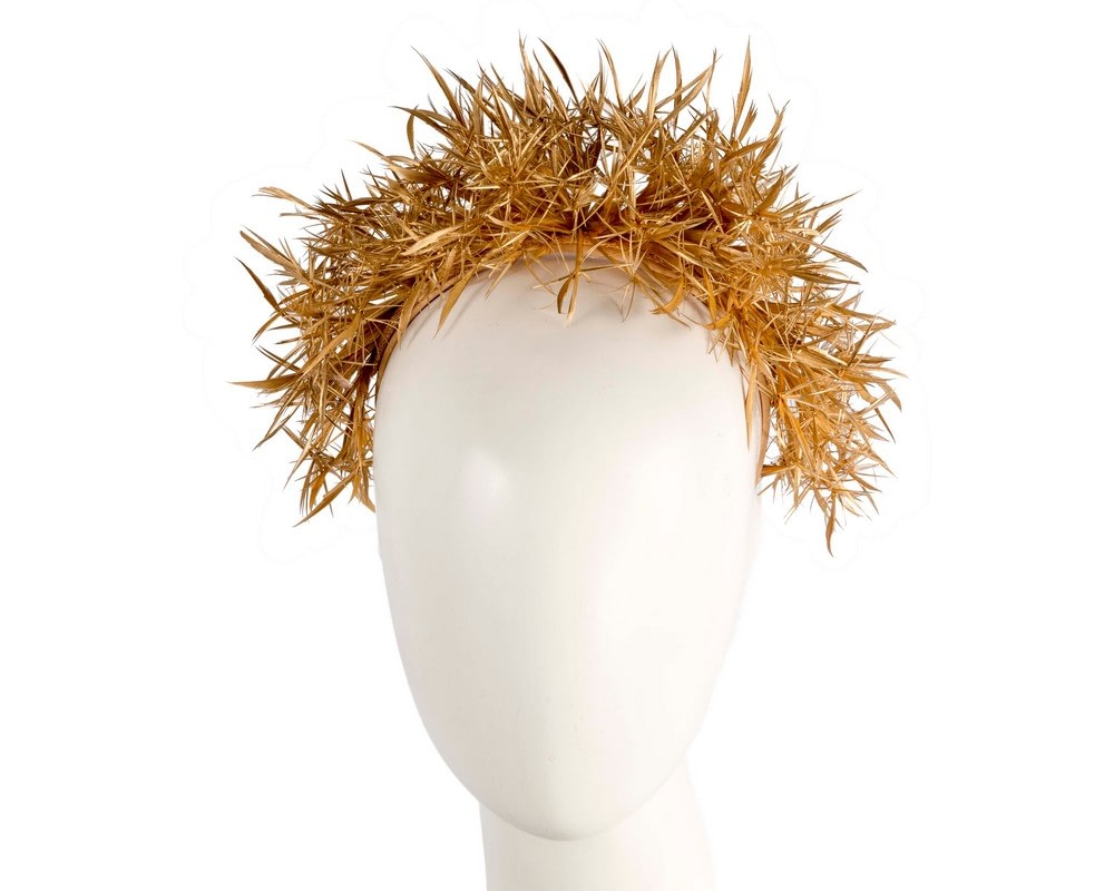 Fascinators Online - Gold spiky feather fascinator headband by Max Alexander