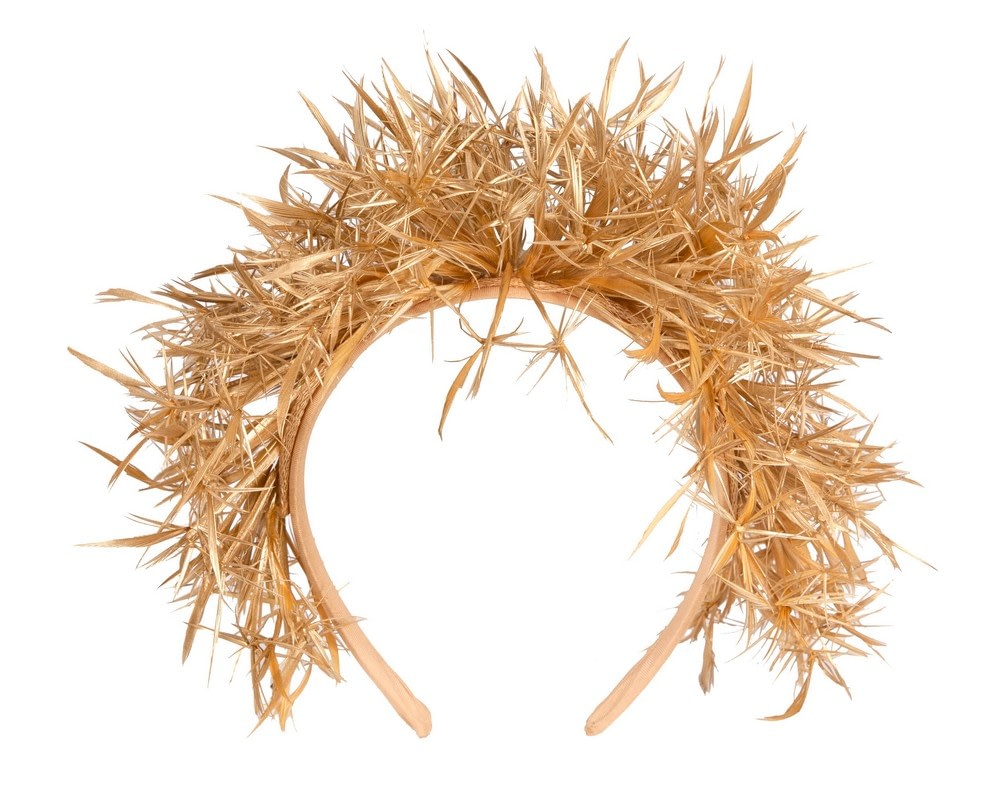 Fascinators Online - Gold spiky feather fascinator headband by Max Alexander