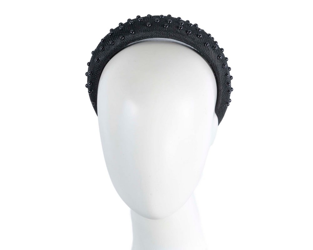 Fascinators Online - Black sinamay headband with pearls by Max Alexander