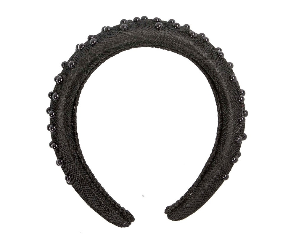 Fascinators Online - Black sinamay headband with pearls by Max Alexander