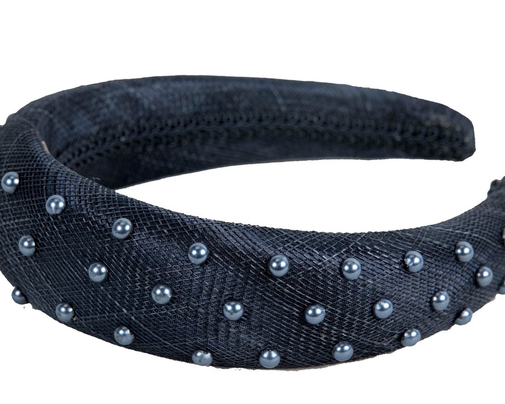 Navy sinamay headband with pearls by Max Alexander - Image 3