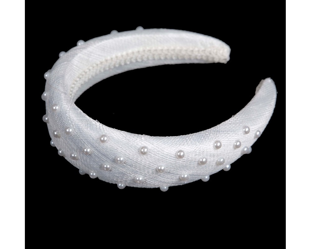 White sinamay headband with pearls by Max Alexander - Fascinators Online White sinamay headband with pearls by Max Alexander - Image 3