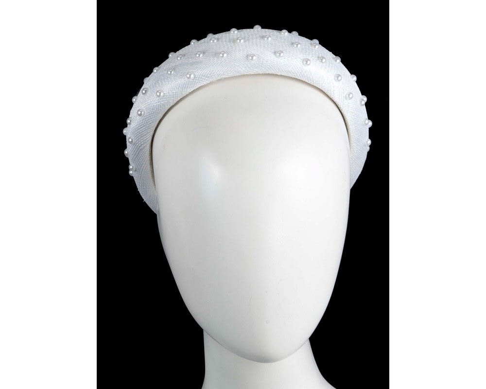 Fascinators Online - White sinamay headband with pearls by Max Alexander