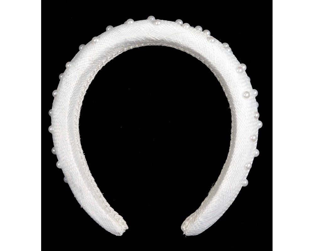 Fascinators Online - White sinamay headband with pearls by Max Alexander