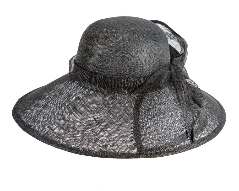 Large black sinamay fashion hat with bow by Max Alexander - Image 5