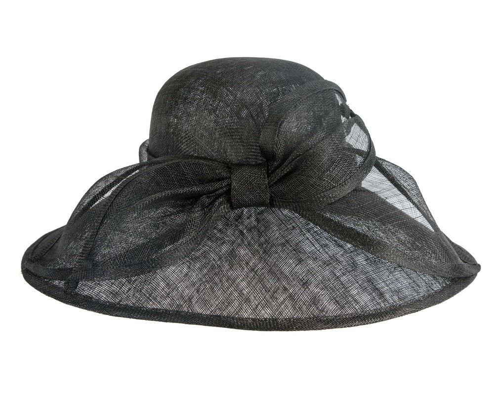 Large black sinamay fashion hat with bow by Max Alexander - Image 3