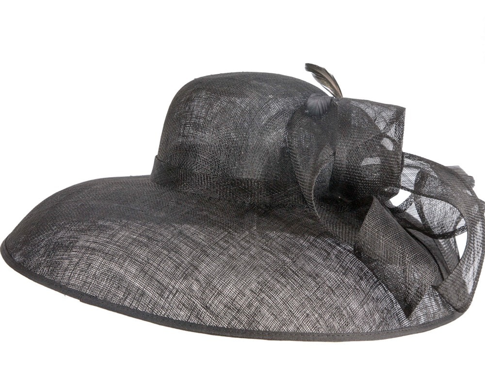 Black wide brim ladies fashion sinamay hat by Max Alexander - Fascinators Online Black wide brim ladies fashion sinamay hat by Max Alexander - Image 6