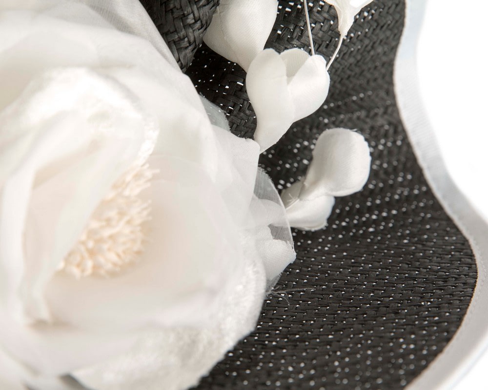 Bespoke large black & white flower fascinator by Fillies Collection - Image 5