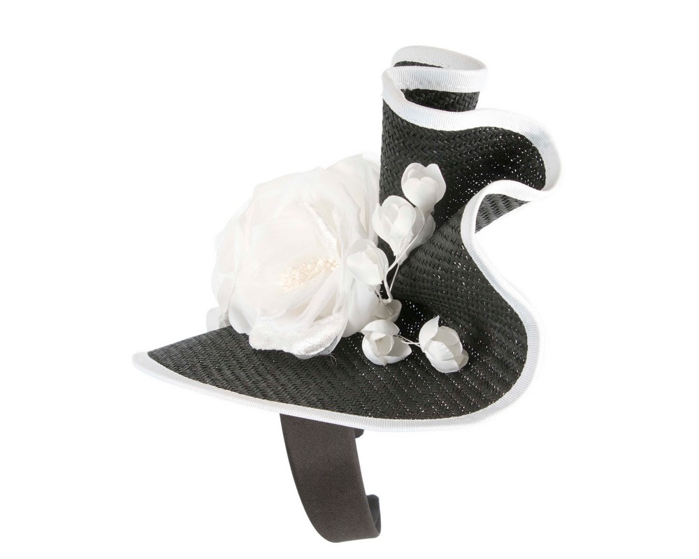 Bespoke large black & white flower fascinator by Fillies Collection - Image 3
