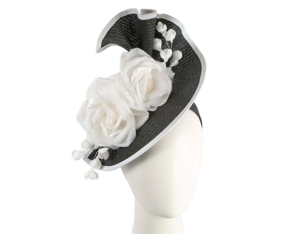 Fascinators Online - Bespoke large black & white flower fascinator by Fillies Collection