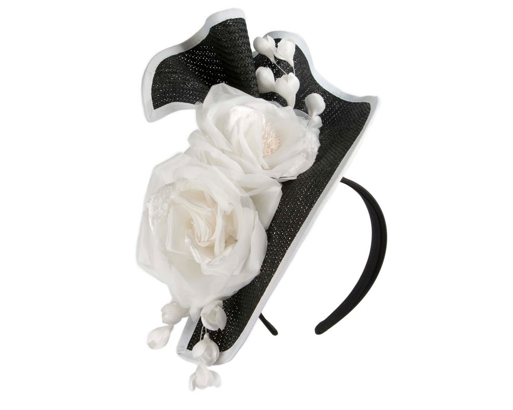 Fascinators Online - Bespoke large black & white flower fascinator by Fillies Collection