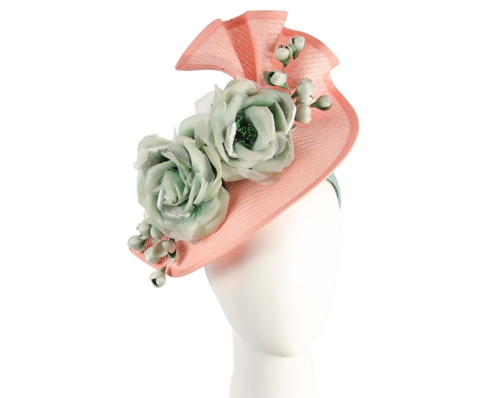 Fascinators Online - Bespoke large coral & mint flower fascinator by Fillies Collection