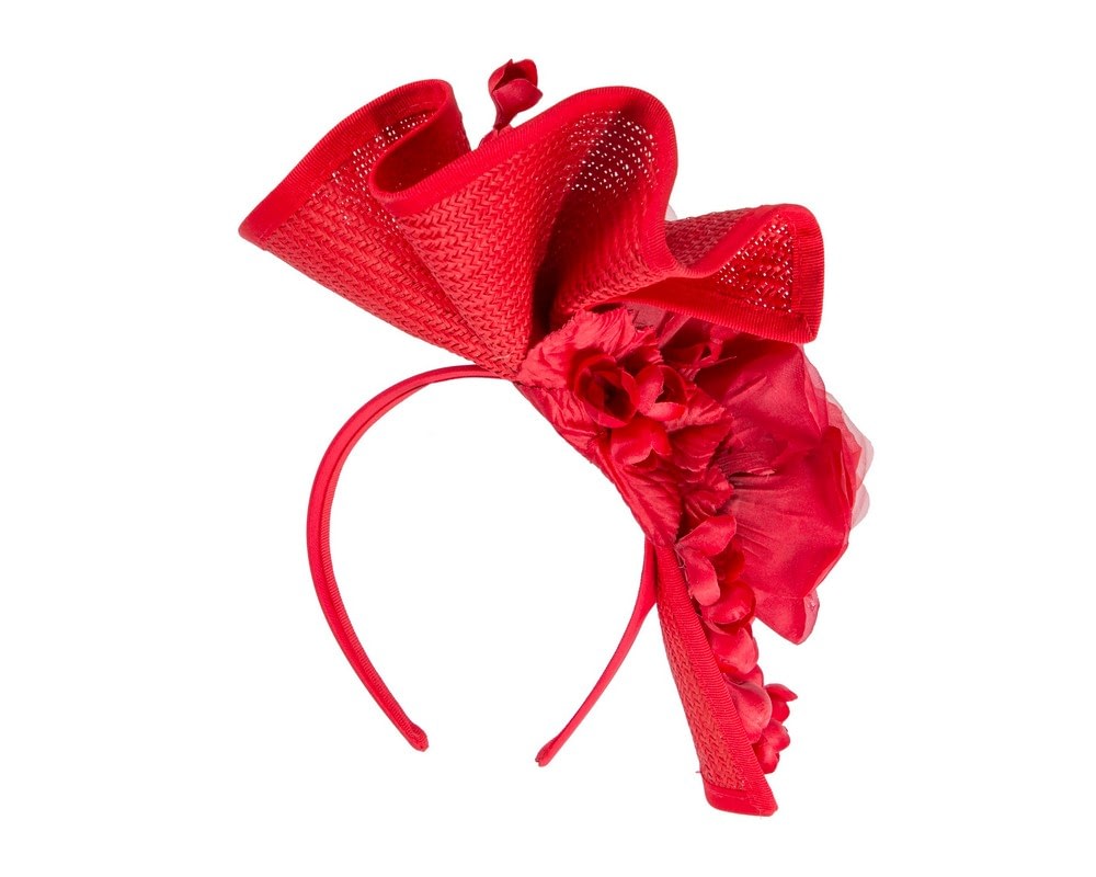 Bespoke large red flower fascinator by Fillies Collection - Image 6