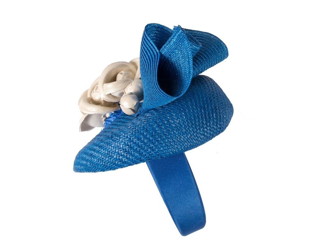 Bespoke blue & cream racing fascinator by Fillies Collection - Fascinators Online Bespoke blue & cream racing fascinator by Fillies Collection - Image 3