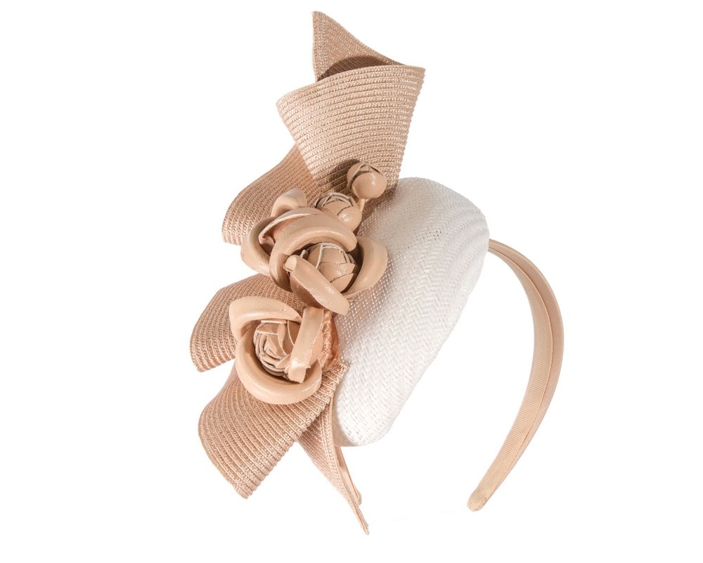 Fascinators Online - Bespoke white & nude racing fascinator by Fillies Collection