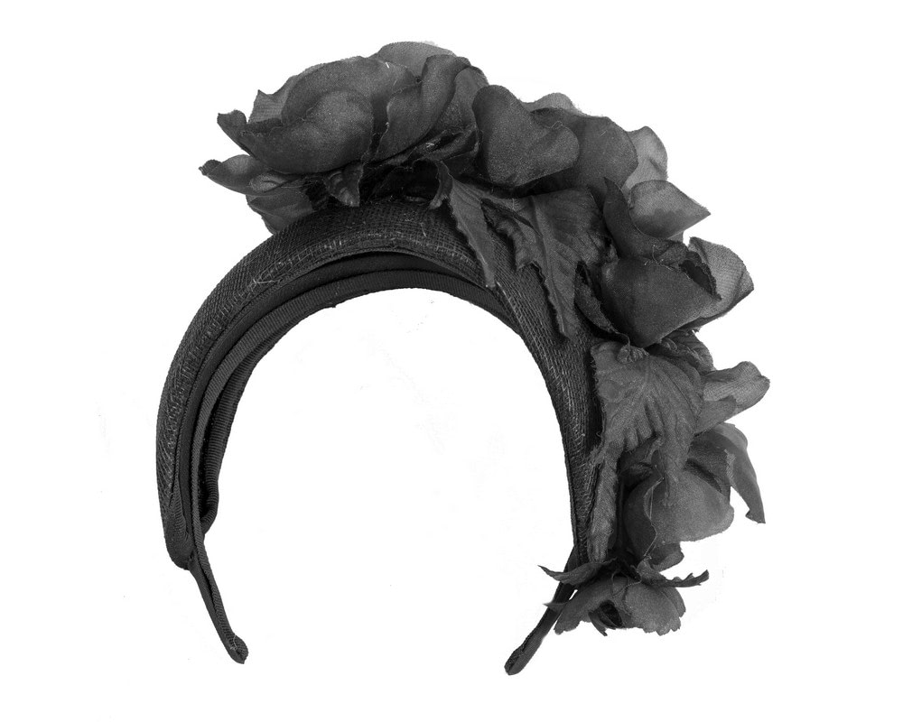 Wide black flower fascinator headband by Fillies Collection - Image 4