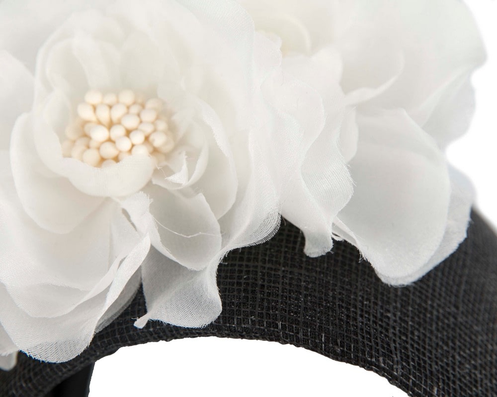 Wide black & white flower fascinator headband by Fillies Collection - Image 3