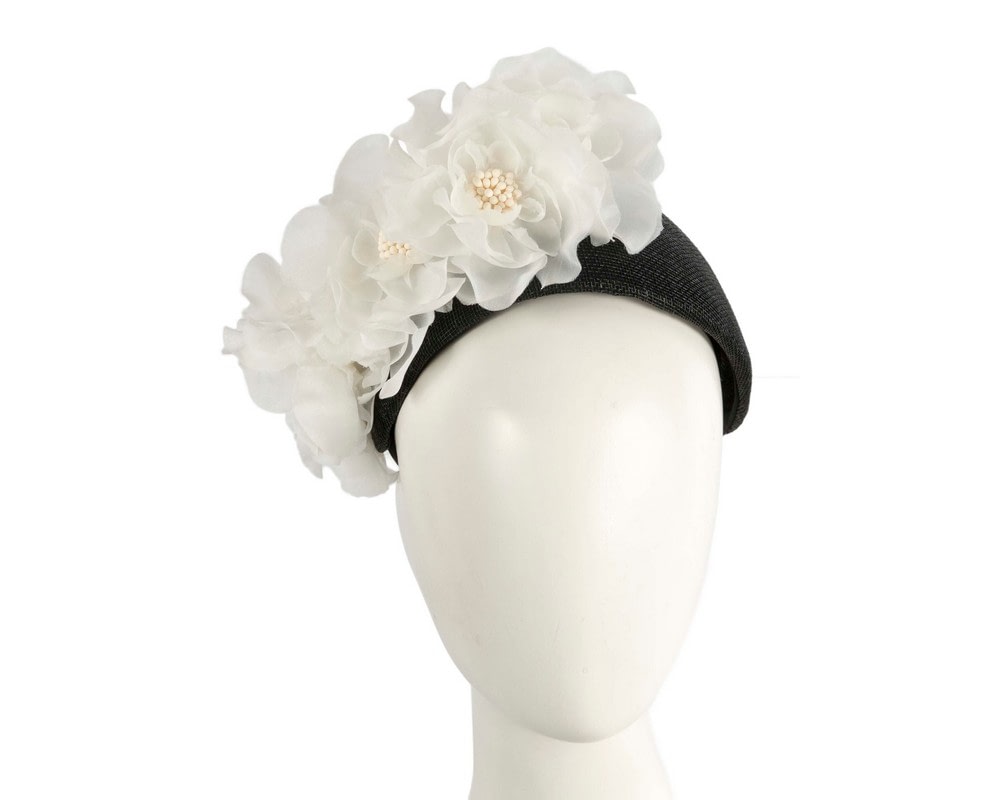 Fascinators Online - Wide black & white flower fascinator headband by Fillies Collection