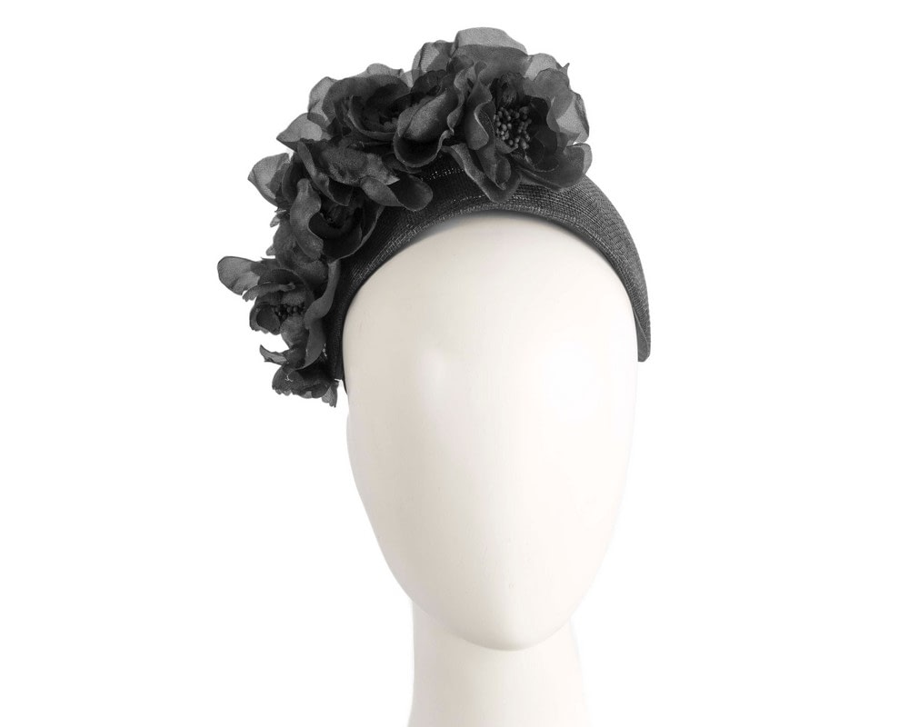 Fascinators Online - Wide black flower fascinator headband by Fillies Collection