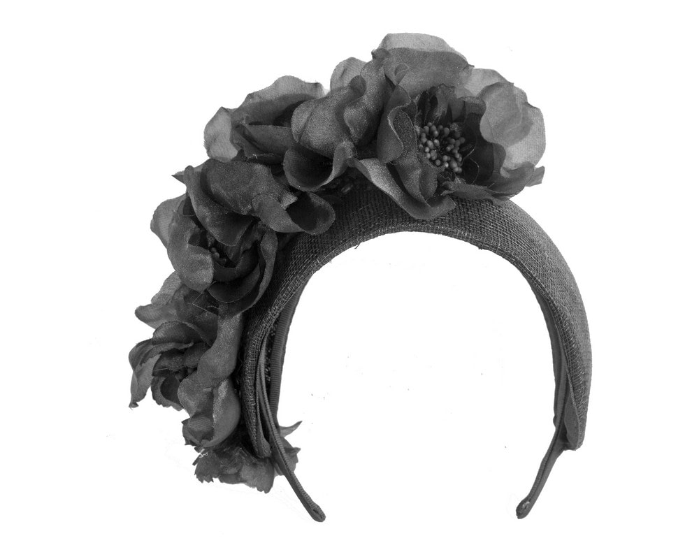 Fascinators Online - Wide black flower fascinator headband by Fillies Collection