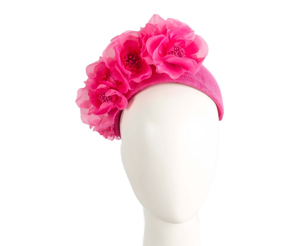 Fascinators Online - Wide fuchsia flower fascinator headband by Fillies Collection