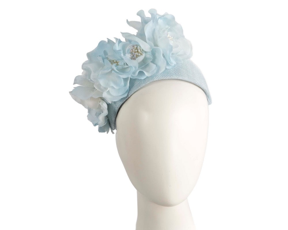 Fascinators Online - Wide light blue flower fascinator headband by Fillies Collection
