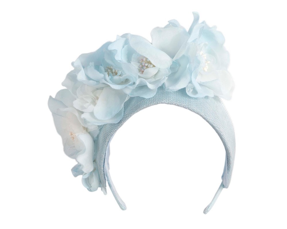 Fascinators Online - Wide light blue flower fascinator headband by Fillies Collection