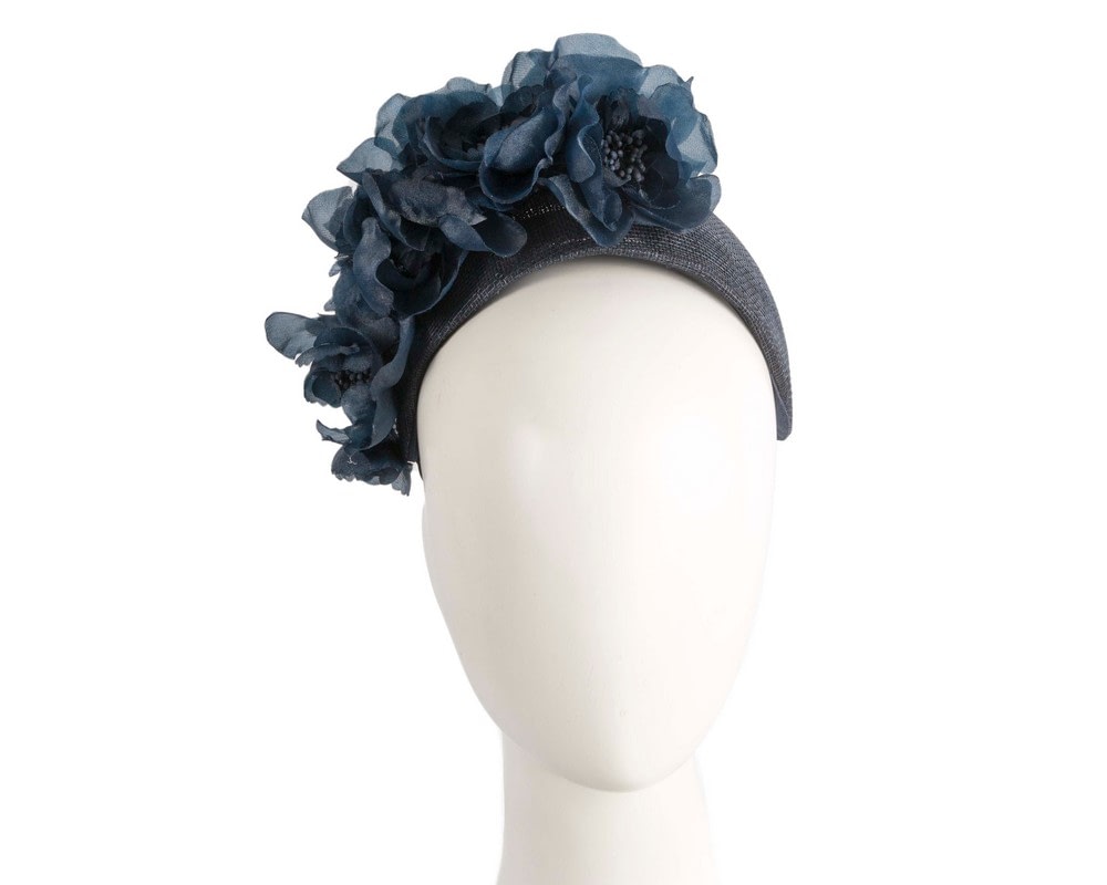 Fascinators Online - Wide navy flower fascinator headband by Fillies Collection