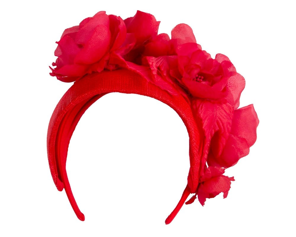 Wide red flower fascinator headband by Fillies Collection - Fascinators Online Wide red flower fascinator headband by Fillies Collection - Image 4