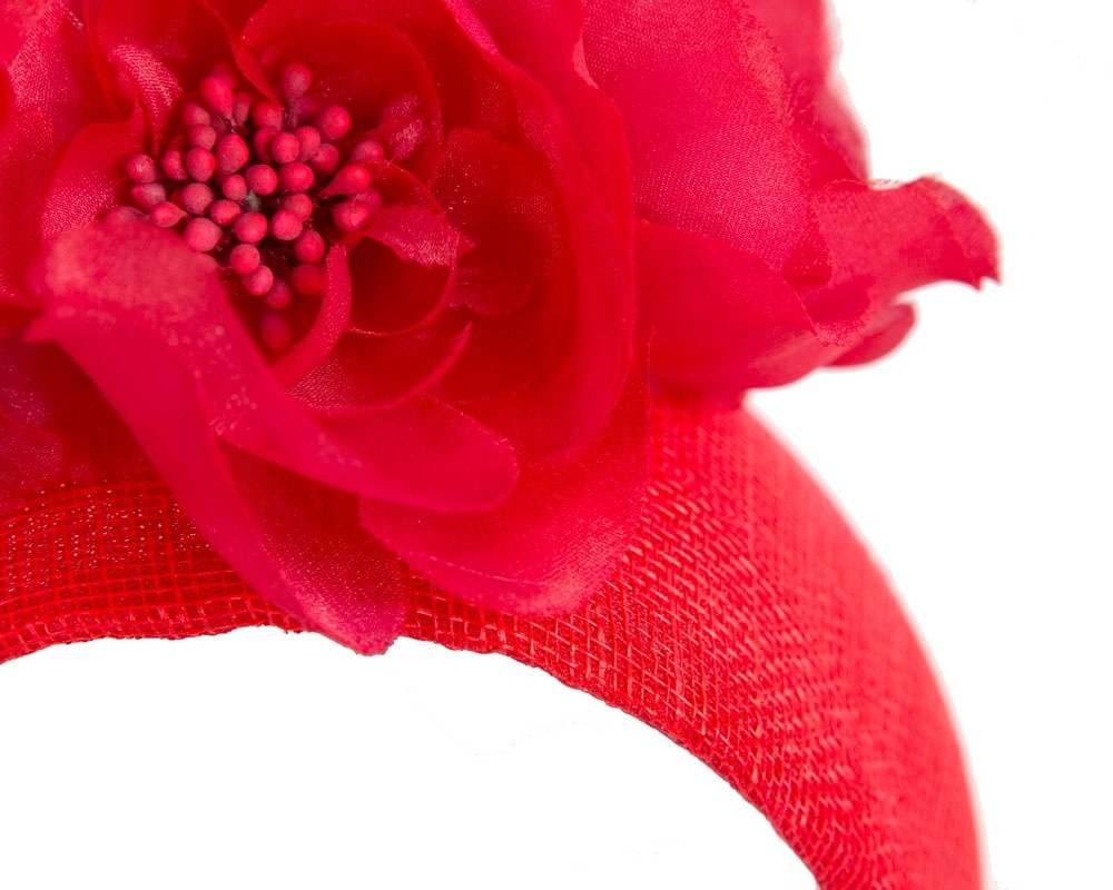 Wide red flower fascinator headband by Fillies Collection - Fascinators Online Wide red flower fascinator headband by Fillies Collection - Image 3