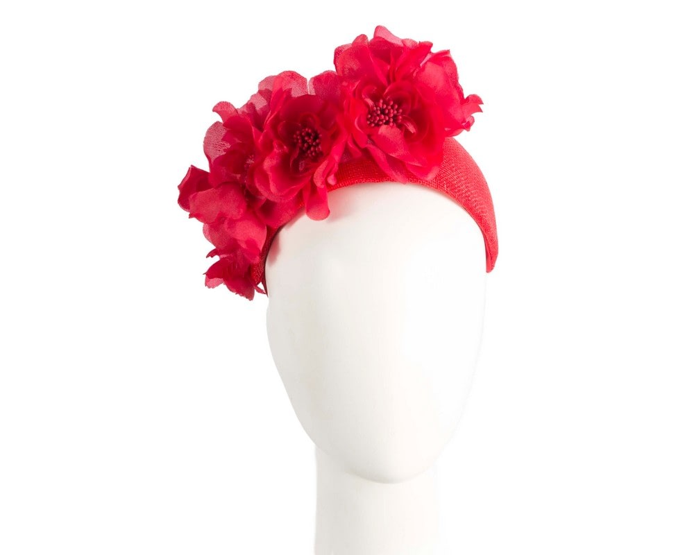 Fascinators Online - Wide red flower fascinator headband by Fillies Collection