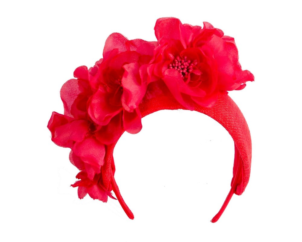 Fascinators Online - Wide red flower fascinator headband by Fillies Collection