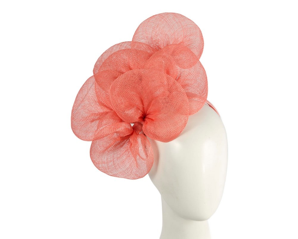 Fascinators Online - Coral sinamay flower fascinator by Max Alexander