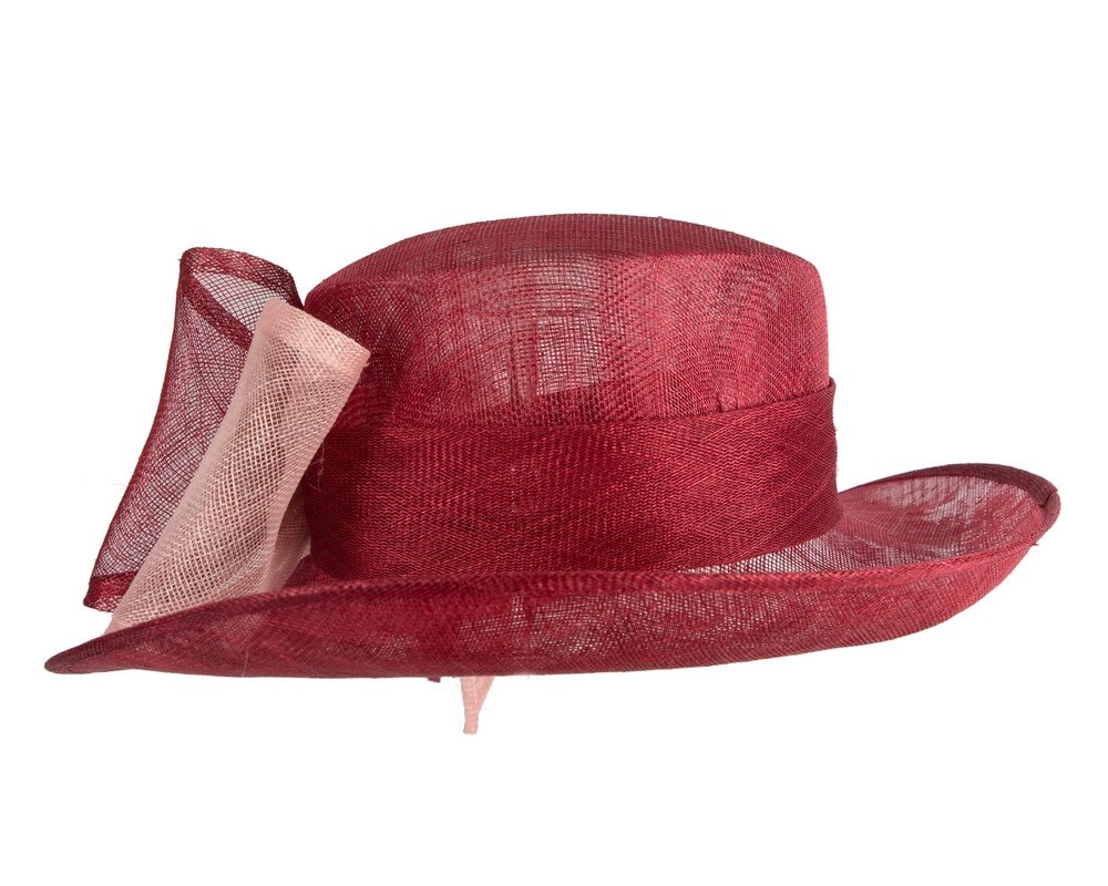 Max Alexander Burgundy & Pink Wide-Brim Hat with Bow - Fascinators Online Max Alexander Burgundy & Pink Wide-Brim Hat with Bow - Image 3