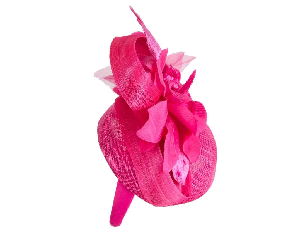Tall fuchsia pillbox fascinator with flower by Fillies Collection - Fascinators Online Tall fuchsia pillbox fascinator with flower by Fillies Collection - Image 4