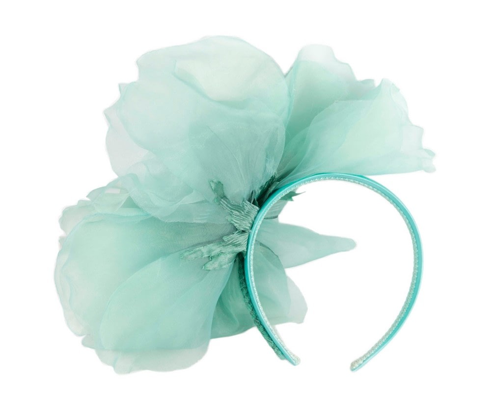 Large aqua silk flower headband by Fillies Collection - Image 4