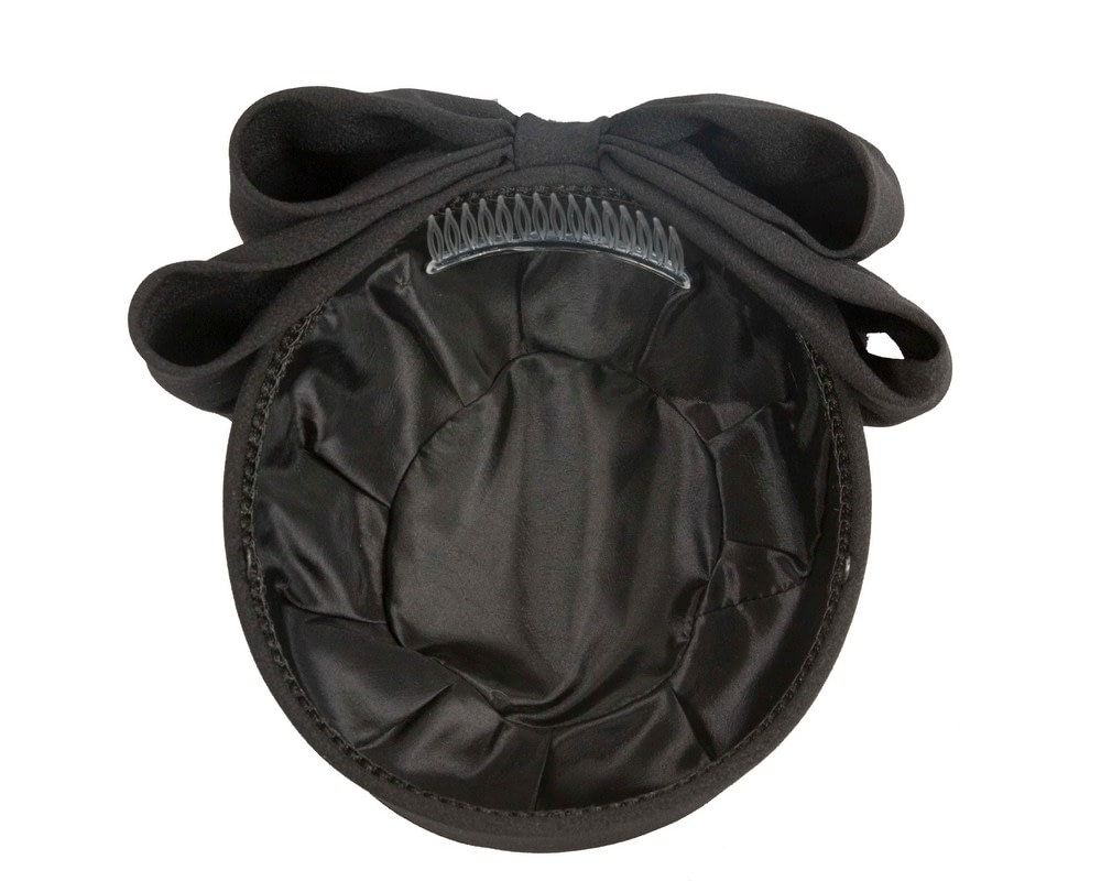 Elegant Black Sculpted Bow Pillbox Hat by Cupids Millinery - Image 5